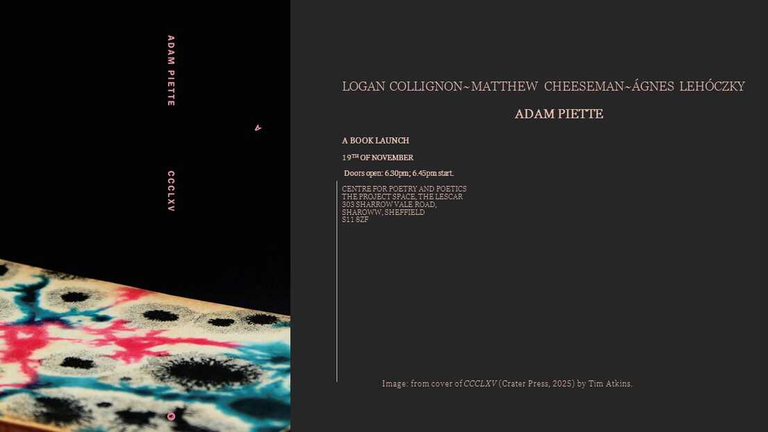 Graphic with the text: Matthew Cheeseman, Logan Collignon, Ágnes Lehóczky & Adam Piette