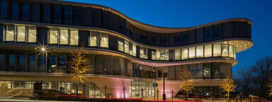 An exterior shot of The Wave at dusk