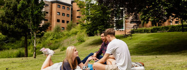 Students by the pond in Endcliffe, University of Sheffield Accommodation