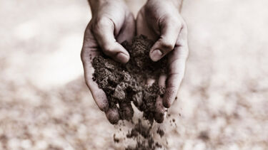 Hands pouring soil