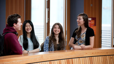 Four students talking in Jessop West