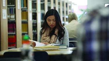 Student sat studying in library