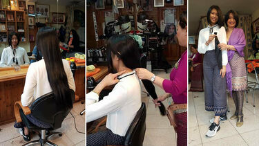 Artitaya getting her hair cut for charity