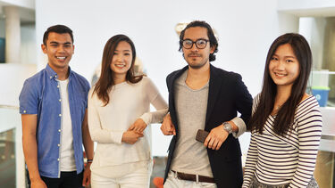 A group of students standing inside the Diamond