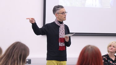 Sheffield graduate Tobias Oliver delivering a session on marketing to current students