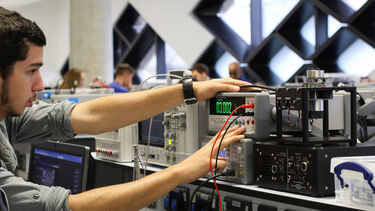 EEE undergraduate student in the lab in The Diamond