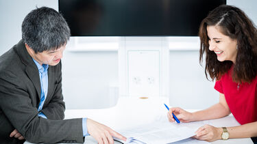 Student speaking to academic