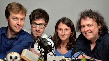 James Harkin (right) with the QI Elves