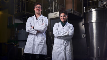 Chemical Engineering students in front of the department's pilot plant