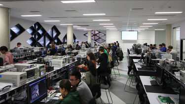 Electronic and electrical engineering sudents in the Diamond.