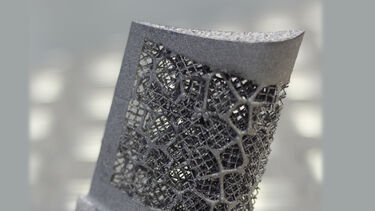 Demonstration artefact showing varying orientations of meso-structures produced by 3D printing