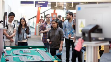 Potential students visiting The Diamond at an open day.