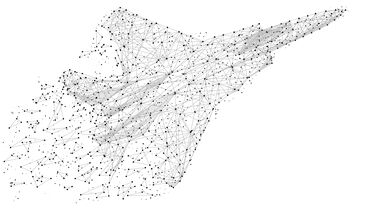 An outline of a spaceship. There are lots of dots. 
