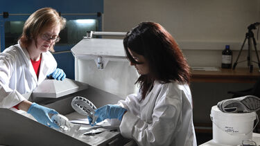 Two female engineers working with 3D printed parts