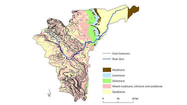 Bedrock and coal measures within the Don catchment as shown on a map.