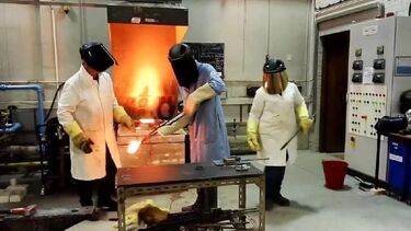 Pouring glass in the Quarrell Laboratory