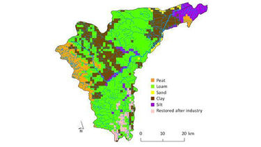 Soil map of the Don catchment as shown on a map.