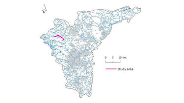 A map of the area that postgraduate student Tristan carried out his study in.