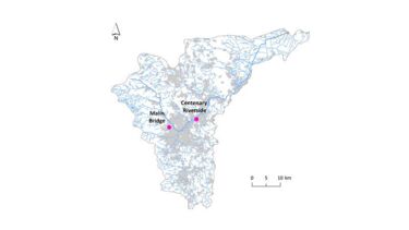 A map showing the study locations, Malin Bridge and Centenary Riverside