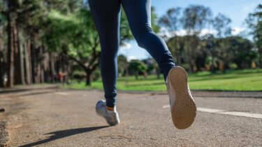 A runner's feet out jogging. 