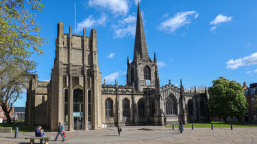 A shot of Sheffield Cathedral on a sunny day. 