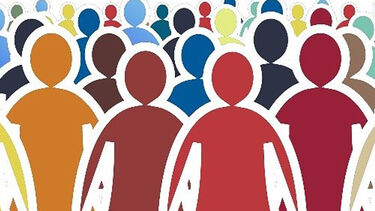 A visual representation of the public. They are outlines but coloured in red, orange, brown, blue, yellow and black. 