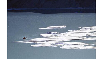 Image of the moraine-dammed lake at Grinnell Glacier, Rocky Mountains where fieldwork took place