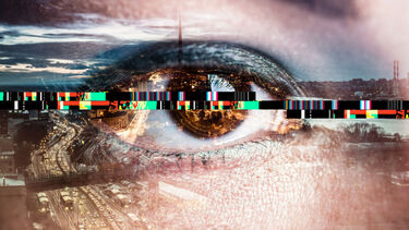 Digital collage with human eye