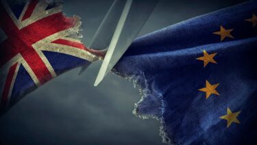 UK flag cut from the EU flag with scissors