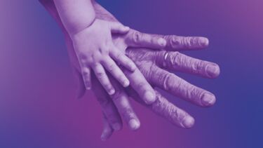 Healthy Lifespan Institute - hand of old person, adult and baby