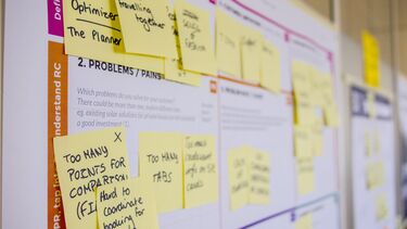 A list of post-it on a project planning matrix