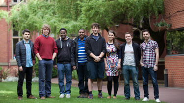 Postgraduate students in the court yard at Firth court