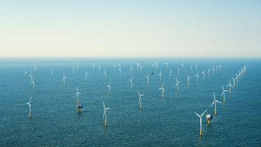 Aerial view of an offshore wind farm