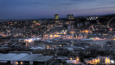 View of Sheffield city centre at dusk