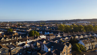 A bird's eye view of some streets in an sub-urban area