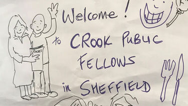 A drawing saying 'welcome Crook Public Fellows in Sheffield'