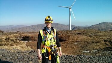 PhD student Tom Howard at the Barnesmore Turbine
