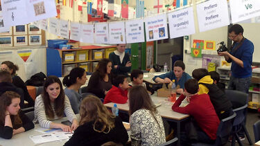 A classroom with pupils at an ADVOCATE outreach event