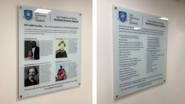 The donors and supporters boards in the Sheffield PET-MRI facility