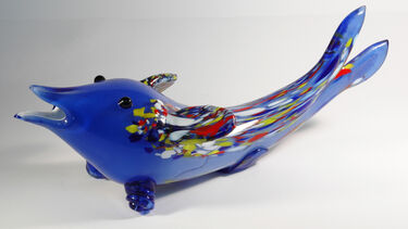 Blue glass fish scuplture