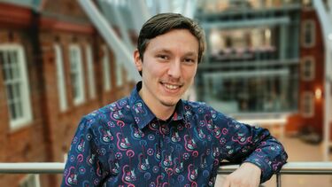 Photograph of Ben Steere in the Engineering Heartspace at the University of Sheffield