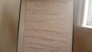 Notes on a flip chart from the Future Creating workshop