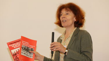 A woman speaking at the Imagine north east exhibition launch