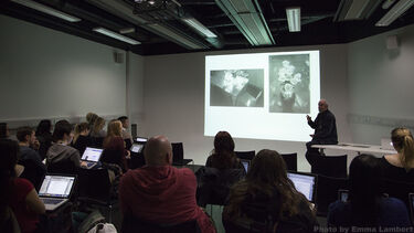 John Blakemore giving a presentation to students