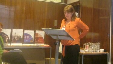 Christine Irklis, Riverside Community Health Project, giving a presentation