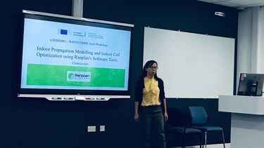 A woman presenting at the year three project workshop