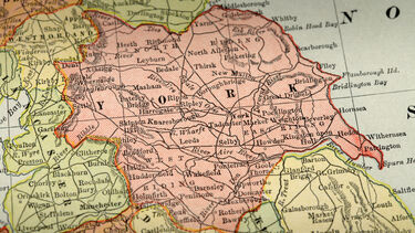Map of England showing Yorkshire and Lancashire