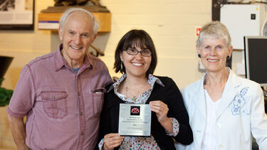 Harry Kroto and Margaret Kroto awarding a plaque for the Kroto Research Institute