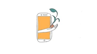 Cartoon phone with plant growing out of it