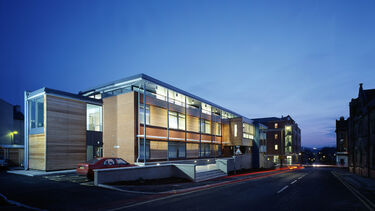 Exterior of the Health Centre building at night